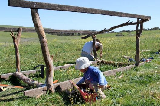 The sheep shelter under construction.
