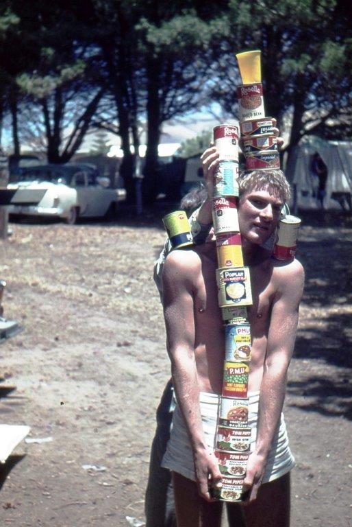 Camping at Second Valley in the 1960s, with a week's worth of rations.